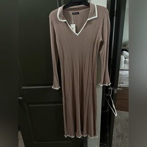Elegant Tan Long Sleeve Dress